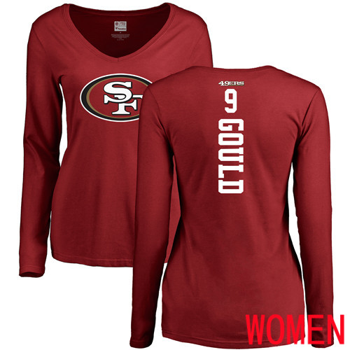 San Francisco 49ers Red Women Robbie Gould Backer #9 Long Sleeve NFL T Shirt